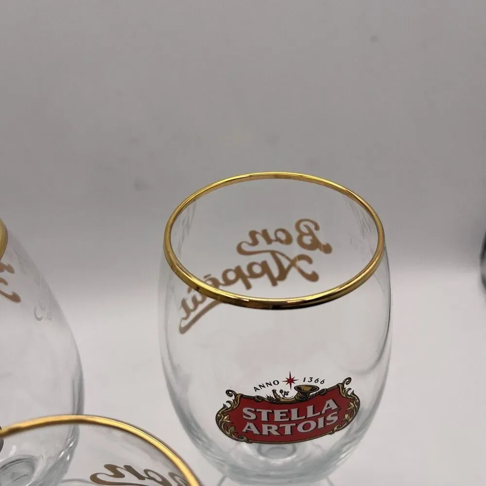 Stella Artois Gold Rim Belgium Chalice .33cl Beer Glasses - Set of 3